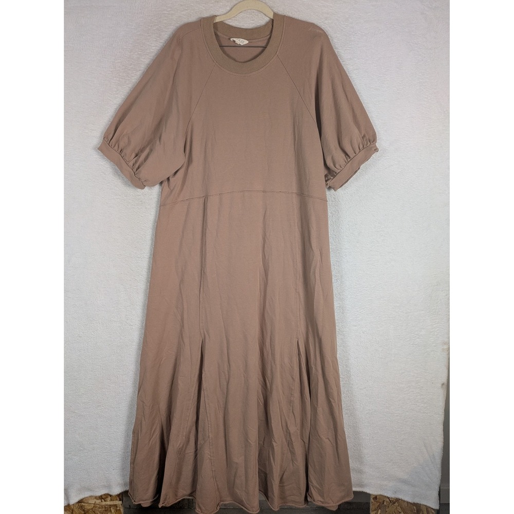 Roolee Maxi Dress Women's XL Mauve Puff Sleeve Tiered Ribbed Neck Crew Neck